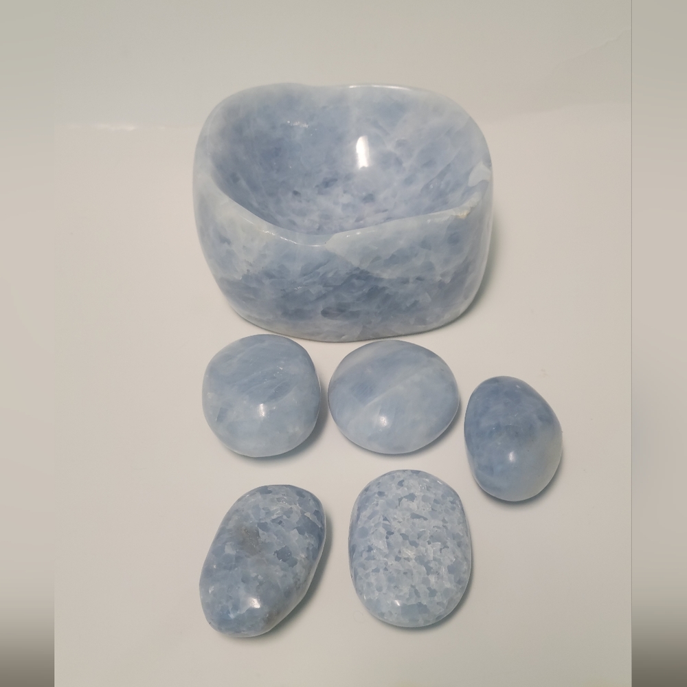 Blue Calcite bowl and tumblers
